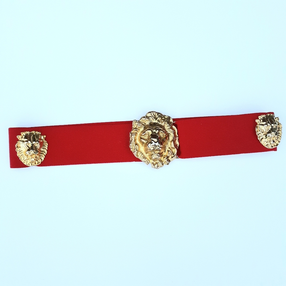 Vintage Red Belt with Golden Lion Heads